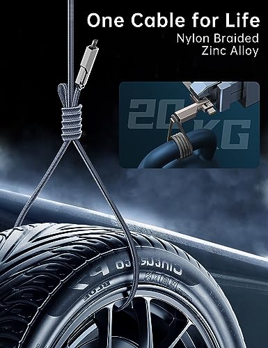 Ultimate 4-in-1 USB C to Lightning Charging Cable – 60 W High-Speed Power & Rapid Data Sync for i Phone, Samsung, i Pad – 10 FT Multi-Device Charger with Car Play & Android Auto Compatibility – Robust, Durable Design for Everyday Use