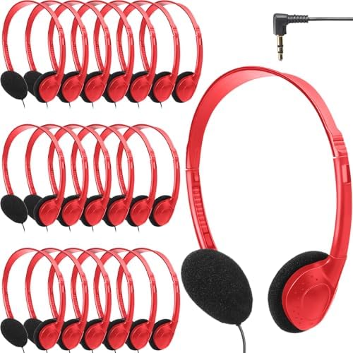 Flutesan Premium Wired Classroom Headphones – 20-Pack On-Ear Student Headsets with Adjustable Fit, Lightweight Design for Enhanced Learning and Group Activities, Durable and Reliable Audio Experience for Libraries and Educational Settings (White)