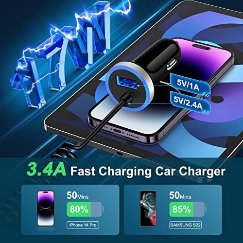 Ultra-Fast Google Pixel Car Charger with 3 FT Built-in USB-C Cable – Dual Port Adapter for Google Pixel 9 Series, Galaxy S25 Ultra & More | Convenient Charging Solution for On-the-Go Power Needs | Compact & Durable Design for Everyday Use