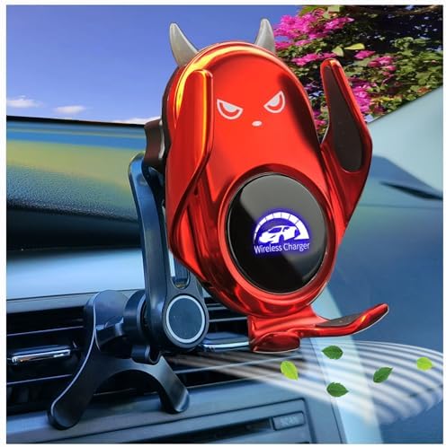 Innovative Auto-Clamping Wireless Charging Car Phone Holder with Rotatable Vent Clip – Stylish Cute Demon Design for i Phone, Samsung Galaxy & Android Devices – Ultimate Compatibility and Fast Charging Solution for Modern Drivers