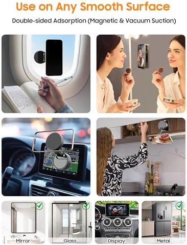 Vacuum Magnetic Phone Holder for Car – [ 360° Rotation & Foldable] Strong Suction Vacuum Magnetic Cell Phone Holder Stand, Height Adjustable Magnetic Phone Mount, For iPhone/All Phones (Any Surface) – Enhanced Compatibility and Speed