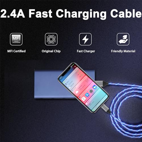 Illuminate Your Charging Experience: 6 ft LED Light-Up MFi Certified i Phone Charger Cable – Fast Charging for i Phone 14, 13, 12, 11 Pro Max, XR, X, SE, 8 Plus, i Pad & i Pod (Vibrant Purple) – Stylish, Durable, and Convenient Performance