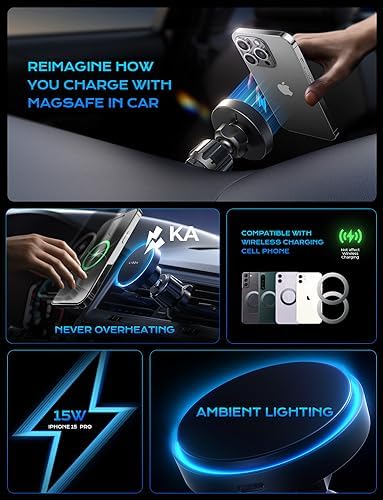 Revolutionize Your Drive with the LISEN i Phone 16 Mag Safe Car Charger Mount – Lightning-Fast 15 W Wireless Power for i Phone 16, 15, 14, 13 & 12 Models, Sleek Silver Air Vent Design for Effortless Navigation and Hands-Free Convenience, Ultimate Compatibility for Modern Drivers
