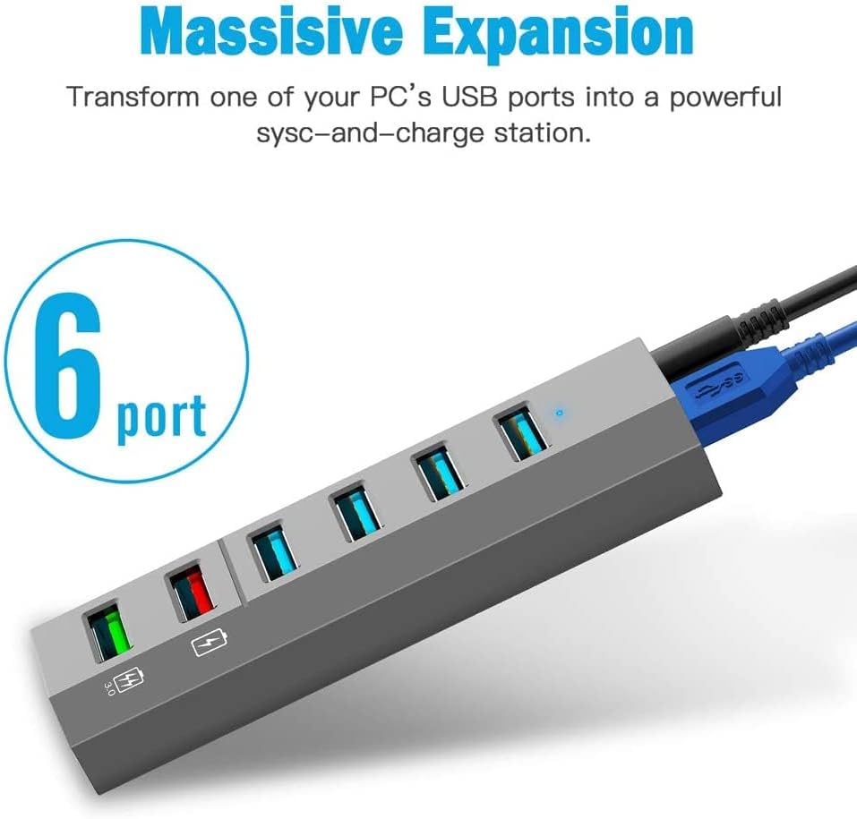 Maximize Your Connectivity with the Aiibe 6-Port USB 3.0 Hub Splitter – High-Speed Data Transfer Up to 5 Gbps, Includes 24 W Power Adapter for Reliable Multi-Device Charging, Perfect for Laptops, Mac, PCs & Mobile HDDs – Streamline Your Workflow & Enhance Productivity with This Sleek Black USB Hub