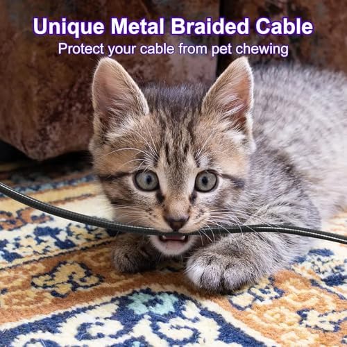 Durable 6 FT Chew-Proof i Phone Charger Cord – MFi Certified Metal Braided Lightning Cable for Pets, 3 A Fast Charging Compatible with i Phone 14, 13, 12, 11, X, XS, XR, 8, 7, 6, 5 – Ultimate Protection and Speed for Tech-Savvy Pet Owners