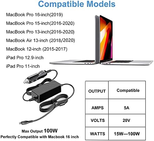 Ultimate 100 W USB-C Car Charger for Laptops & Drones – Fast Charging Adapter for Mac Book Pro/Air, Dell, HP, Lenovo, MSI, and More – Versatile 12 V-24 V DC Power Supply with 2.6 m Cable – Reliable & Efficient Charging for All Your Devices on the Go!