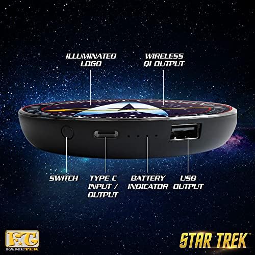 Star Trek Illuminating Wireless Charger & Backup Battery Pack – Sci-Fi Inspired Portable Phone Charger with Light-Up Transporter Pad Logo for Enhanced Compatibility and Fast Charging – Ultimate Gift for Star Trek Fans and Tech Enthusiasts