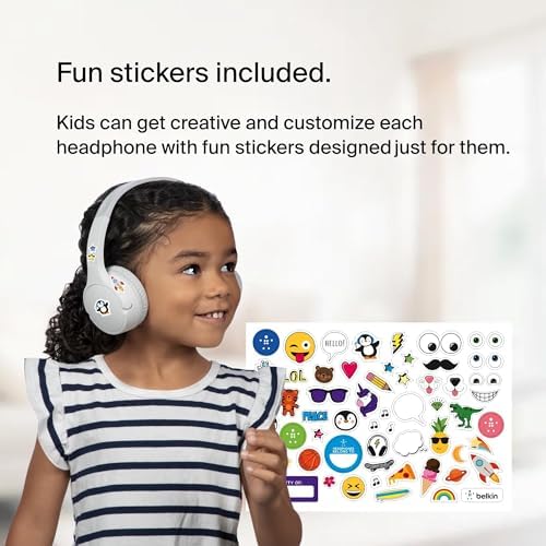 Belkin Sound Form Mini Kids Wireless Bluetooth Headphones – Safe 85 d B Volume Control, 30-Hour Playtime, Built-In Microphone – Lightweight On-Ear Style for i Phone, i Pad, Fire Tablet & More – Ideal for Learning, Entertainment & Safe Listening