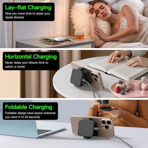 Advanced 3-in-1 Foldable Wireless Charging Station for i Phone 16 Pro Max – Mag Safe Compatible, High-Speed 20 W Charger for i Phone 16/15/14/12/11/X, Apple Watch Ultra/SE, and Air Pods – Enhanced Cooling Technology, Travel-Friendly Design, and Superior Compatibility