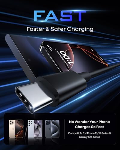 Long USB C Cable 20Ft, White Premium TPE USB A to Type C Cable Charger Cord Fast Charging for iPhone 16 15 Series Samsung Galaxy, Note, LG, Moto, Pixel and Other USB-C Device – Enhanced Compatibility and Speed