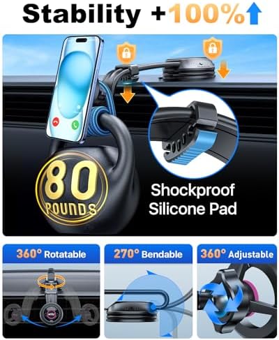 HTU 2025 Mag Safe Car Mount – Advanced 5-in-1 Magnetic Phone Holder for i Phone with Robust Suction Power and Customizable Bendable Design for Dashboard, Windshield, and Vent – Elegant Light Rose Finish, Safety Certified for Ultimate Reliability