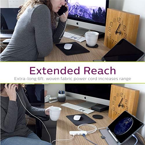 Philips 24 W USB Power Strip with 6 ft Braided Cable – Ultimate Charging Station for i Phone, i Pad, Samsung Galaxy & Google Pixel – 4 Port USB-A Design for Fast & Efficient Device Charging – Sleek & Durable Solution for Home, Office & Travel