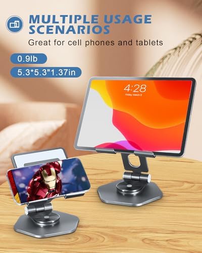 Premium 360° Swivel Tablet Stand for Desk – Adjustable Aluminum i Pad Holder with Rotating Base, Foldable Design for i Pad Pro (12.9/11/10.5/9.7) & All Tablets – Ultimate Comfort & Versatility in Grey Color