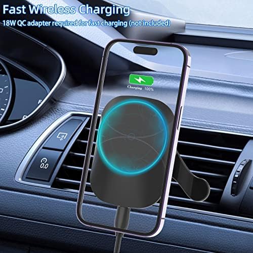 Mag Safe-Compatible Magnetic Wireless Car Charger with 15 W Fast Charging – 360° Adjustable Air Vent Holder for i Phone 12, 13, and 14 Series – Sleek White Design for Effortless Charging and Navigation – Perfect for On-the-Go Lifestyle