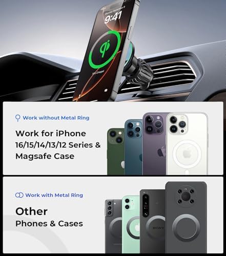 Revolutionary Qi2 Mag Safe Car Mount for i Phone 16 Pro Max – 2-in-1 Dashboard & Air Vent Holder with Strong Adhesive, Heat-Resistant Design, 360° Rotational Capability & Magnetic Convenience for Enhanced Driving Safety and Seamless Access to Navigation & Music