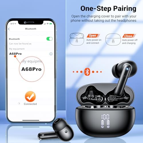 Aoslen Bluetooth 5.3 Wireless Earbuds – Ultimate Hi-Fi Stereo Experience with 42-Hour Playtime, IPX7 Waterproof Rating for Active Lifestyles, Enhanced Call Clarity via 4 ENC Microphones, LED Battery Display for Seamless Compatibility with i OS and Android Devices