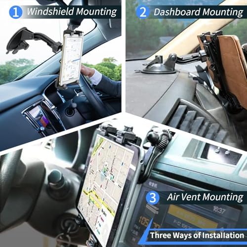 OHLPRO 360° Adjustable Tablet Holder for Car – Versatile Suction Cup Mount for 7″-13″ i Pad and Tablets – Sturdy Arm Clip for Optimal Viewing – Enhanced Compatibility for Windshield & Truck Vent Use – Perfect for Navigation & Entertainment During Road Trips – Durable and Easy to Clean Design