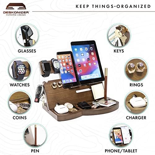 Elegant Wooden Charging Dock for Men – Premium Multifunctional Desk Organizer & Nightstand Essential – Fast Universal Charging Station with Sleek Aesthetic – Perfect Gift for the Discerning Professional