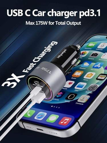 175 W Ultra-Fast Car Charger Adapter – Multi-Device Super Charging Hub for i Phone 16/15/14 Max, Samsung Galaxy S24/23/22, i Pad, Mac Book Pro/Air, and USB-C Laptops – Advanced PD3.1, 140 W Power Delivery, and Intelligent PPS Technology for Rapid Charging on the Go