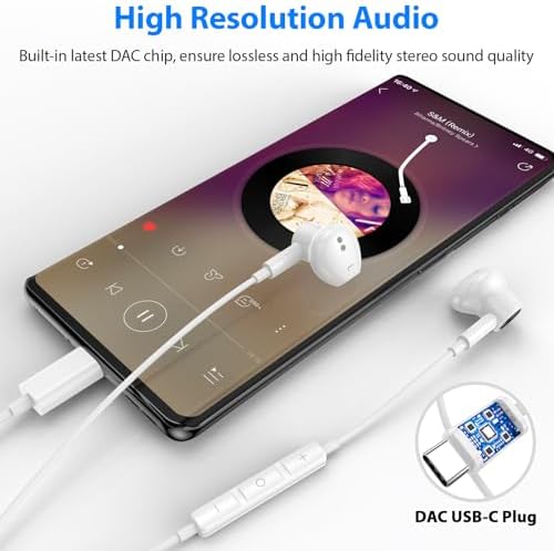 High-Fidelity USB C Wired Earbuds for Samsung and i Phone – Ergonomic Type C Stereo Earphones with Microphone, Volume Control & Magnetic Design for Ultimate Comfort – Enhance Your Audio Experience on Android Devices & i Pads in Sleek Black