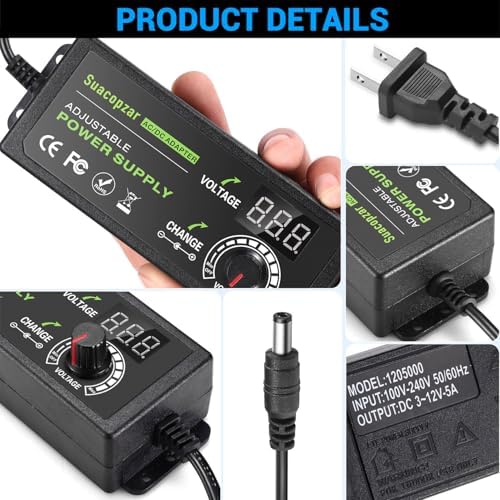 Versatile Universal Adjustable AC/DC Power Supply Adapter – 3 A, 72 W Output, 9 V to 24 V Range – Dual Connector Compatibility (5.5 x 2.1 mm & 5.5 x 2.5 mm) – Optimal Power Solution for Home Electronics with Advanced Safety Features and Global Input Voltage Support