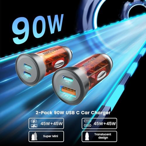 90 W Dual-Port USB C Fast Car Charger 2-Pack – PD 45 W & QC 45 W Quick Charge Adapter for Samsung Galaxy S25 Ultra, i Phone 15, and More – Ultimate Compatibility & Safety Features for Efficient On-the-Go Power