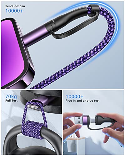 Universal 4-in-1 Multi-Device Charging Cable [2-Pack, 6.6 FT] – 60 W Fast Charging Nylon Braided Lightning & USB-C Cords for i Phone, i Pad, Samsung Galaxy, Mac Book & More – Durable & Tangle-Free Solution for Efficient Powering