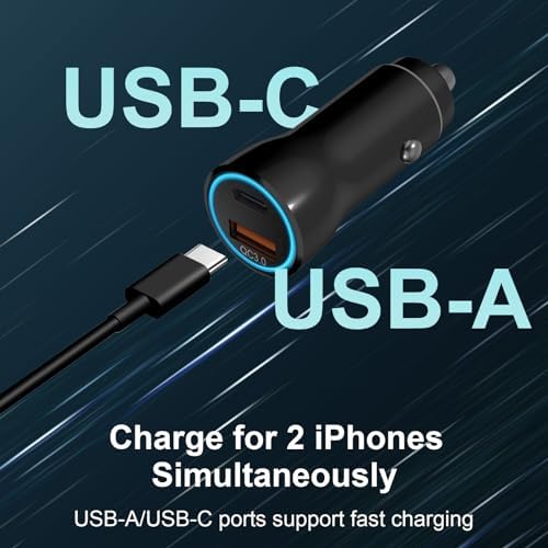 MFi Certified Apple i Phone 16 & 15 Car Charger – 43 W USB-C Fast Charging Adapter with 3.3 FT Cable for Pro, Max & Plus Models – Dual Port PD & QC 3.0 Technology for Ultimate Charging Efficiency on the Go