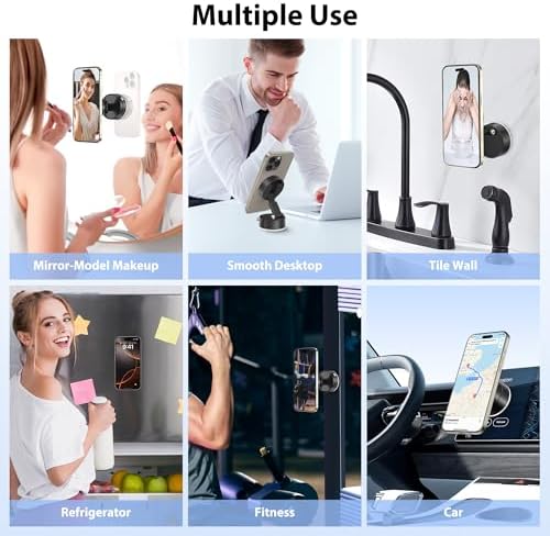 CreaDream Vacuum Magnetic Suction Car Phone Holder, 2025 Upgraded Foldable Suction Cup Phone Mount Stand with 360° Rotation, Car Accessories for All Smartphones, for Shower/Car/Mirror/Smooth Surface – Enhanced Compatibility and Speed