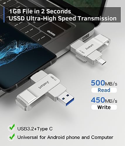 Ultra-Fast 256 GB Dual USB C Flash Drive | 500 MB/s Transfer Speed | USB 3.2 Gen 2 Memory Stick for i Phone 15, Android, PC & PS4 | Versatile Type-C & USB-A Compatibility for Effortless Data Backup and Storage Solutions