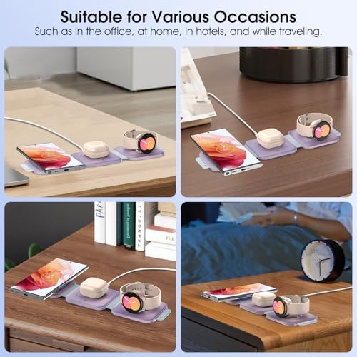 Ultra-Compact 3-in-1 Wireless Charging Station for Samsung Devices – Foldable Travel Charger Pad for S25, S24, S23 Ultra, Z Flip, and Fold 6; Fast Wireless Charger for Galaxy Watch 7/6 and Buds 3 Pro – Sleek, Portable Design for On-the-Go Power Solutions