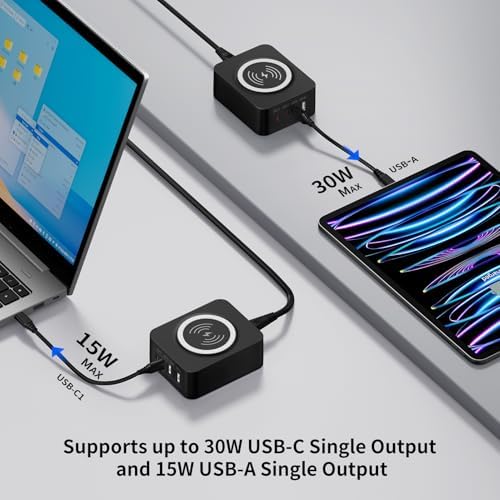 Effortless 60 W Fast Wireless Charger Pad for Samsung Galaxy S25 Ultra & i Phone 16 Series – Multi-Device Type C Hub with 4 Ports for Quick Charging and Enhanced Compatibility – Perfect for Shared Spaces and Tangle-Free Convenience