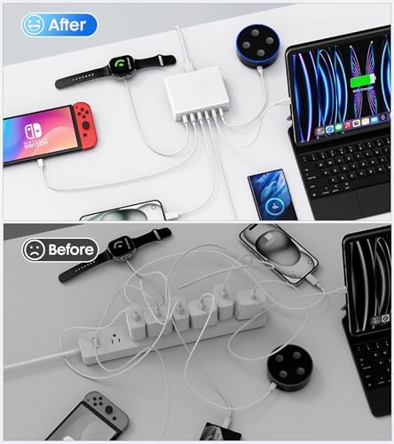 185 W Ga N USB-C Multi-Device Charging Hub – 7-Port Fast Charger for Mac Book Pro/Air, i Pad Pro, i Phone 16/15/14, Air Pods 4 & Watch Ultra 2 – Compact Power Adapter with Advanced Safety Features for Seamless Connectivity and Efficient Charging Solutions