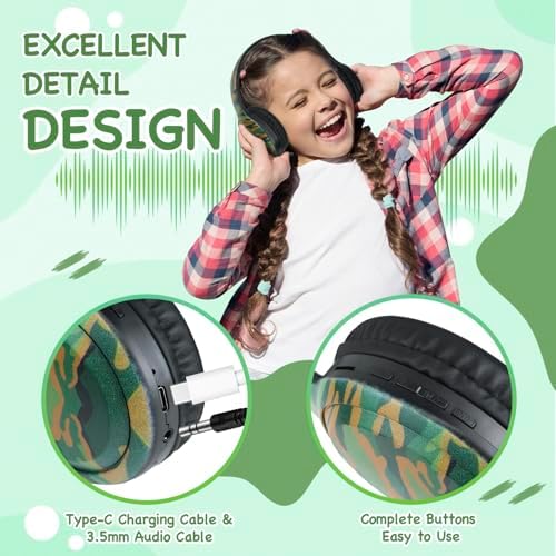 Advanced Bluetooth 5.3 Over-Ear Kids Headphones – Foldable Wireless Design with HD Sound, Built-In Microphone, and Safe Volume Control for Music, Gaming, and Movies – Universal Compatibility with Smartphones & Tablets (Black)