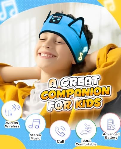 Premium Safe Listening Kids Headphones – Versatile Bluetooth & Wired Connectivity – Ultra-Comfort Stretchy Headband for Secure Fit – Travel-Friendly Audio Gear for Toddlers and Babies – Exceptional Device Compatibility – Lightweight, Durable Design for Everyday Adventures