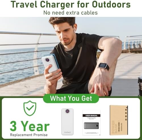 Ultimate Dual 10,000 m Ah Fast Charging Power Bank with Integrated Cables – Versatile Portable Charger for i Phone, Android, and More – 22.5 W High-Speed Charging with 4 Outputs, Airline-Approved Safety Features, Perfect Travel Companion for All Your Devices