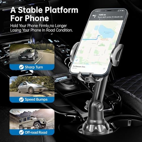 TOPGO Adjustable Car Cup Phone Holder – Secure, No-Wobble Smartphone Mount for i Phone 16 & 4.0-7.0 Inch Devices – Enhance Driving Safety with Optimal Visibility and Easy Access – Sleek Black Design for Any Vehicle
