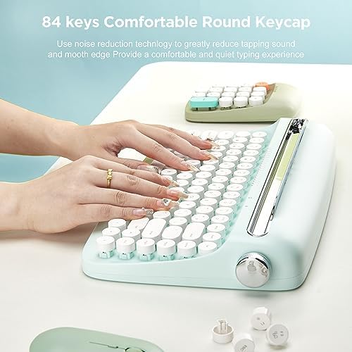 YUNZII ACTTO B303 Wireless Typewriter Keyboard – Adorable Sweet Mint Retro Design with Bluetooth Connectivity for Seamless Multi-Device Typing – Integrated Stand for Tablets, Phones, PCs – Perfect for Windows, Mac, Android Users – Elevate Your Workspace with Vintage Charm and Enhanced Typing Speed
