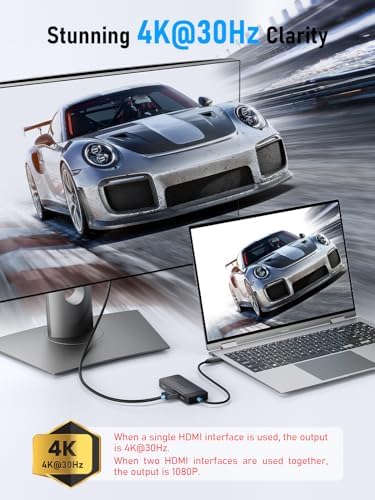 Elevate Your Productivity with the Lemorele 6-in-1 Dual Monitor Docking Station – Ultimate USB C Hub Adapter Featuring Dual 4 K HDMI, Lightning-Fast 5 Gbps USB 3.0 Ports, and 100 W Power Delivery for Laptops like Dell, Lenovo, HP, Mac Book, and Surface – Effortless Plug and Play Connectivity for a Streamlined Workspace Experience