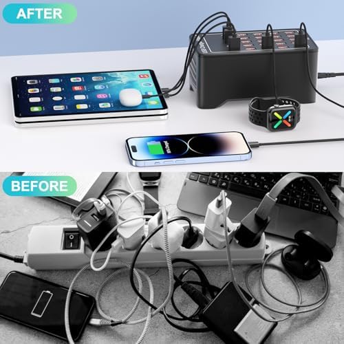125 W 25-Port USB Charging Hub for Multiple Devices – Fast Charging Station for i Phone, i Pad, Tablets & Apple Watch – Universal Compatibility with Enhanced Safety Features – Ideal Family Charging Dock for Home & Office