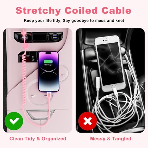 Enhance Your Driving Experience with the 2-Pack 3 FT MFi Certified i Phone Charging Cable for Apple Car Play – Retractable Lightning Cord for i Phone 14/13/12/11, i Pad & Air Pods – Fast Charging & Convenient Storage in Sleek Black