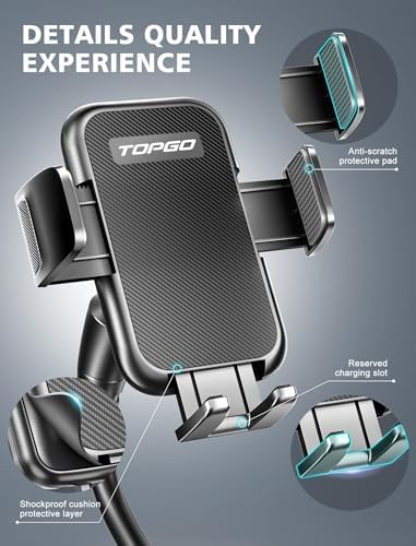 TOPGO Ultra-Sturdy Gooseneck Cup Holder Phone Mount for Car – Enhanced Stability Smartphone Cradle Compatible with i Phone 16 Pro Max & More – Adjustable Viewing Angle & Easy Installation – Premium Black Finish for Modern Drivers