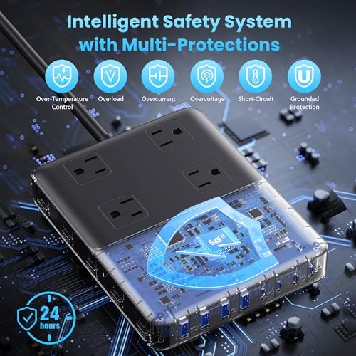 Revolutionize Your Charging Setup with the 12-in-1 USB C Power Strip – 200 W Ga N IV Fast Charger with 4 AC, 4 USB-A, and 4 USB-C Ports, Perfect for Mac Book and i Phone 16/15/14 – 5 ft Cord for Ultimate Flexibility in Home and Office Environments