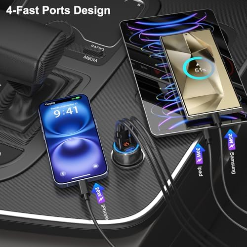 High-Speed USB C Car Charger 3-Pack – 65 W Dual Port QC+PD 3.0 Fast Charging Adapter with Voltmeter for i Phone 16-12, i Pad Pro Max & Android Devices – Reliable Multi-Port Cigarette Lighter Charger in Sleek Black/Gray Design
