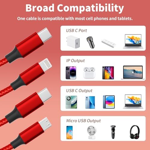 Ultimate 4-in-1 Fast Charging Cable – 65 W Multi-Device Charger with E-Mark Chip for i Phone 16/15/14/13, i Pad, and Laptops – High-Speed USB-C/Lightning Connectivity for Enhanced Performance and Versatility