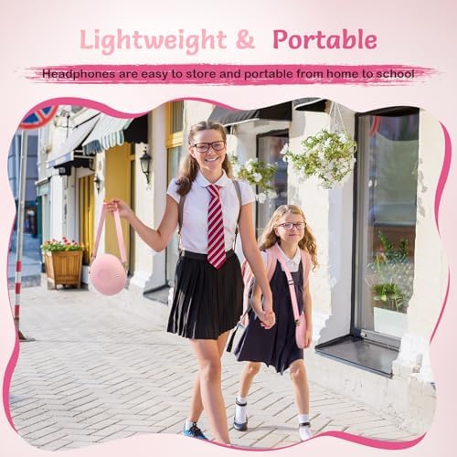 Comfortable Pink Headphones for Kids with Microphone – Safe Listening Technology at 85/94 d B, Foldable & Portable for School and Travel, Includes Stylish Carrying Case – Ideal for Young Girls Who Love Music and Learning