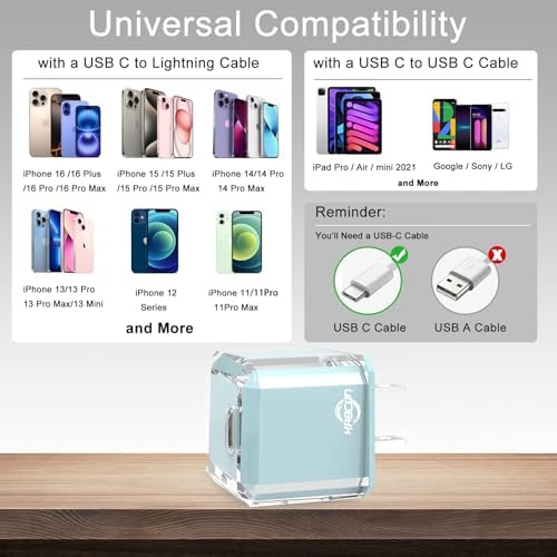 20 W USB C Fast Charger Block for i Phone 16/15/14/13 Series – Compact PD 3.0 Wall Adapter with No Cord Design for Ultimate Portability and Rapid Charging Efficiency