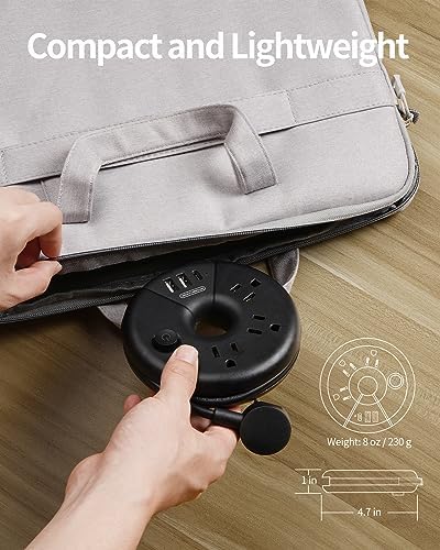 Compact Travel Power Strip with 3 AC Outlets & 3 USB Ports, Including USB-C – NTONPOWER 15-Inch Extension Cord for Ultimate Portability – Essential Charging Solution for Hotels, Airports, and Cruises – Safe Surge Protection & Space-Saving Flat Plug Design