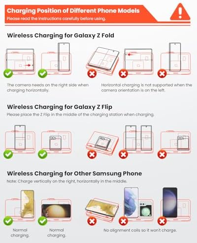 GEEKERA 3-in-1 Foldable Wireless Charging Station for Samsung – Fast Charging Dock for Galaxy Z Flip/Fold 6-3, S24-S20 Ultra Plus, Watch 6-3 Active & Buds 2 Pro/Live – Compact, Non-Slip Design for Home, Office & Travel