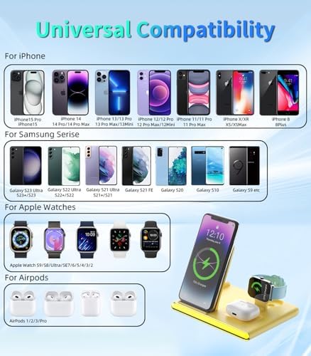 Ultimate 4-in-1 Foldable Wireless Charging Station: Fast Charger for i Phone 11-16, Apple Watch, Air Pods & Galaxy S9-S23 – Portable, Space-Saving Dock with Adapter in Sleek Black for Enhanced Compatibility and Quick Power-Up Solutions